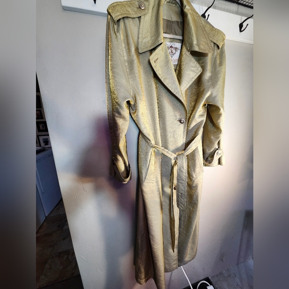 Laura Winston Gold Metalic Vintage Maxi Trench Coat Sz 14 - Picture 3 of 16